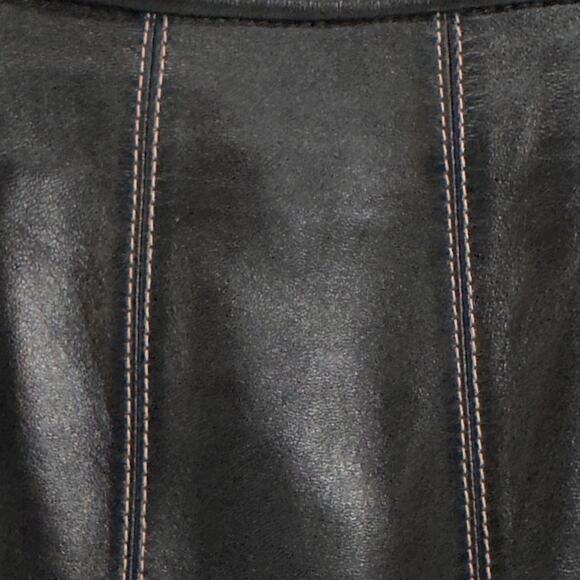 NWT Pink Contrast Stitch Pleated IN NAPPA Black Leather Skirt Size 2 Academia - Picture 2 of 11